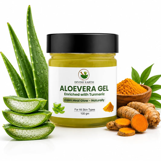 Divine Earth Herbal Aloe Vera Gel with Turmeric Extract (100g) | Natural Skin & Hair Care Gel | Hydrates, Soothes & Nourishes | For All Skin Types