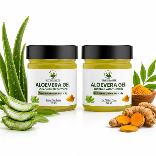 Divine Earth Herbal Aloe Vera Gel with Turmeric Extract Combo Pack (100g x 2) | Natural Skin & Hair Care Gel | Hydrates, Soothes & Nourishes | For All Skin Types
