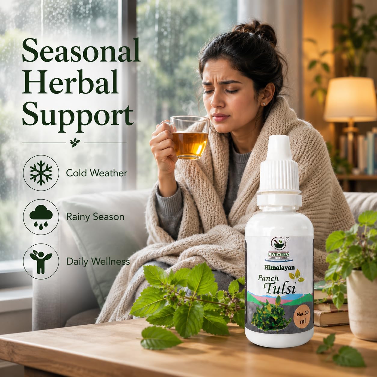 Himalayan Panch Tulsi Drops 30ml | Blend of 5 Sacred Tulsi Varieties | Ayurvedic Herbal Supplement for Immunity, Respiratory Health, Stress Relief & Daily Wellness