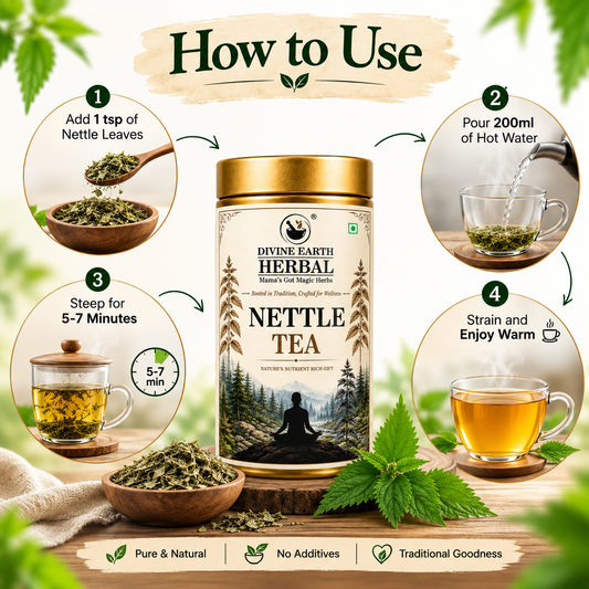 Divine Earth Herbal Nettle Green Tea | Loose Leaves Infused With Natural Nettle Leaves | Stress and Anxiety Boosting 50gm