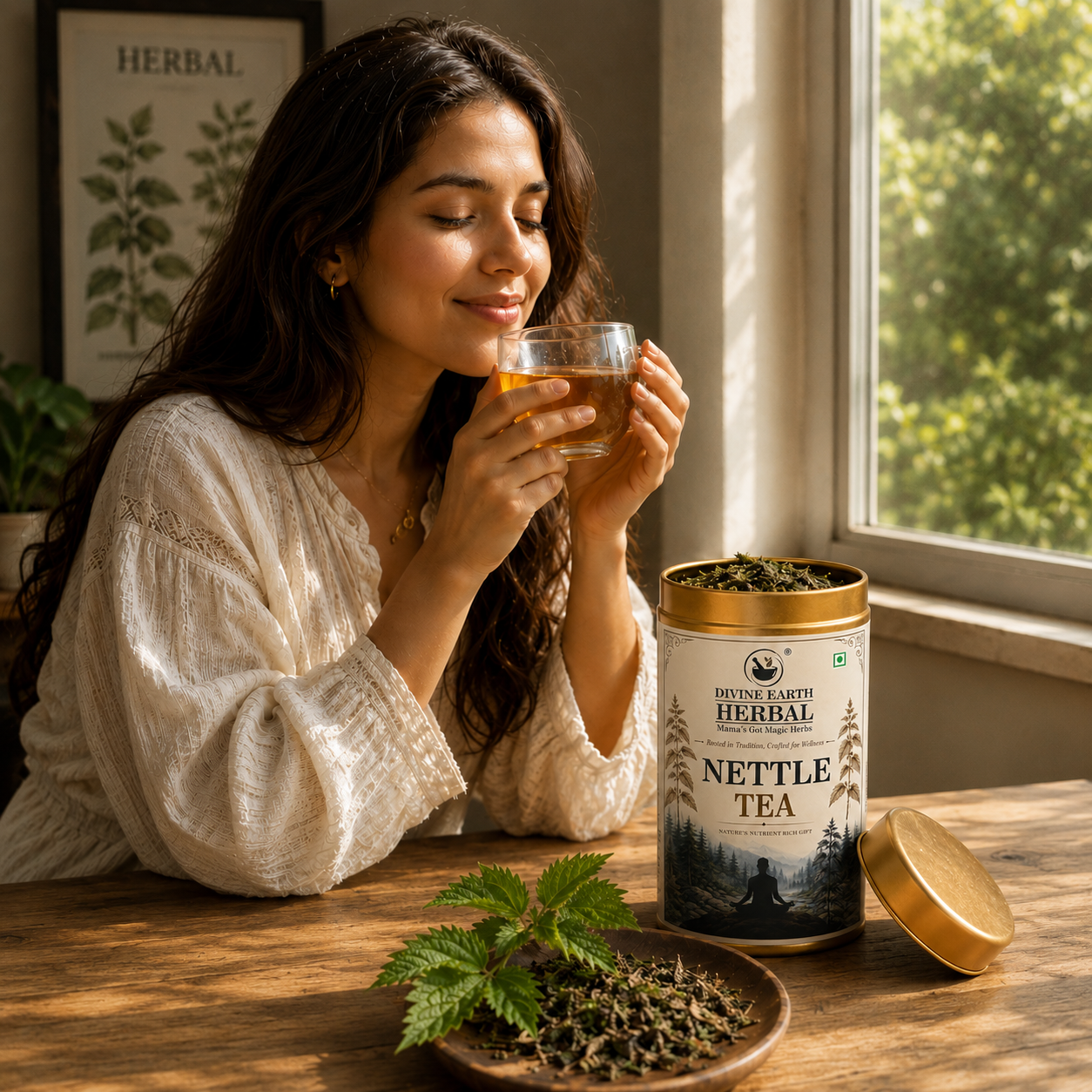 Divine Earth Herbal Nettle Green Tea | Loose Leaves Infused With Natural Nettle Leaves | Stress and Anxiety Boosting 50gm