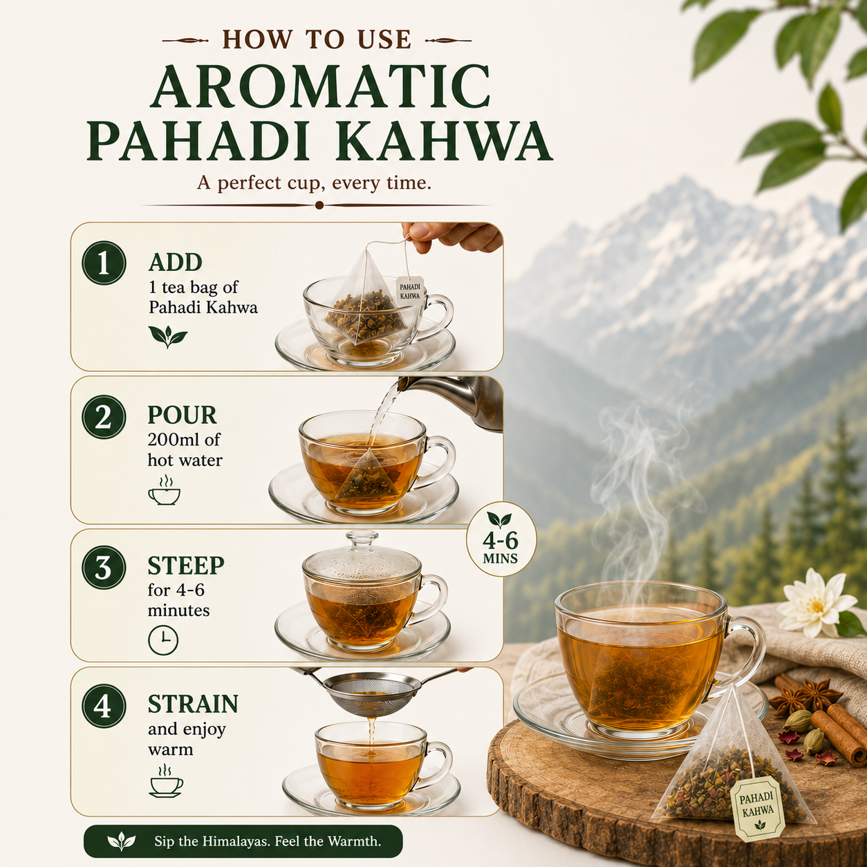 Pahadi Kahwa Tea | Herbal Tea | Whole 15 Tea Bags with Natural Ingredients For Weight Loss, Improves Digestion, Energy Booster proves Skin Health Stress Net Weight 30 grams