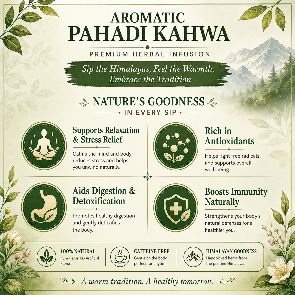 Pahadi Kahwa Tea | Herbal Tea | Whole 15 Tea Bags with Natural Ingredients For Weight Loss, Improves Digestion, Energy Booster proves Skin Health Stress Net Weight 30 grams