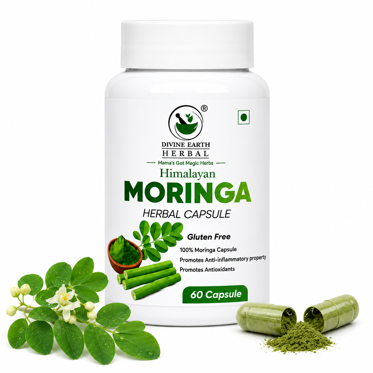 Himalayan Moringa Capsules | 60 Vegetarian Capsules | 100% Natural Moringa Supplement | Rich in Antioxidants, Vitamins & Minerals | Supports Immunity, Energy, Digestion, Skin & Hair Health