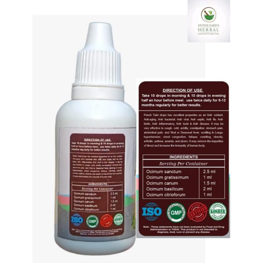 Himalayan Panch Tulsi Drops 30ml | Blend of 5 Sacred Tulsi Varieties | Ayurvedic Herbal Supplement for Immunity, Respiratory Health, Stress Relief & Daily Wellness