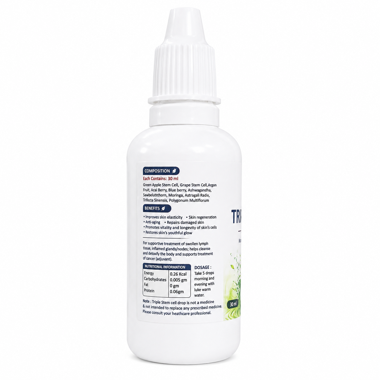 Liquid Triple Stem Cell Drops 30ml | Apple, Grape & Edelweiss Stem Cell Extract | Antioxidant Formula for Immunity, Skin Vitality, Hydration & Daily Wellness Support