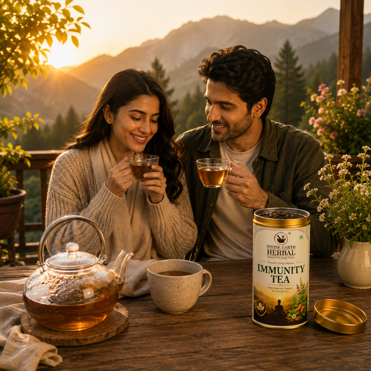 Divine Earth Herbal Ayurvedic Immunity Tea | Caffeine-Free Loose Leaf Herbal Tea | Daily Immunity Support | Tulsi, Giloy, Ashwagandha, Mulethi & 30+ Herbs | 70g