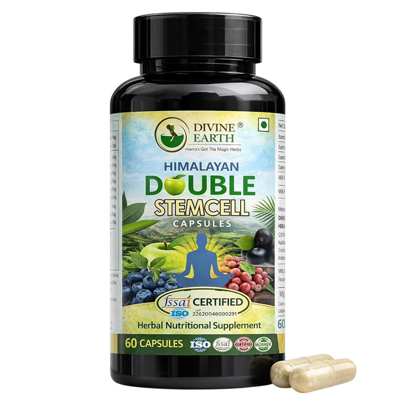 Divine Earth Herbal Himalayan Double Stemcell Capsules | 60 Capsules | Apple & Grape Stem Cell Extract with Acai Berry, Blueberry & Herbal Botanicals | Supports Immunity, Energy, Skin Health & Overall Wellness