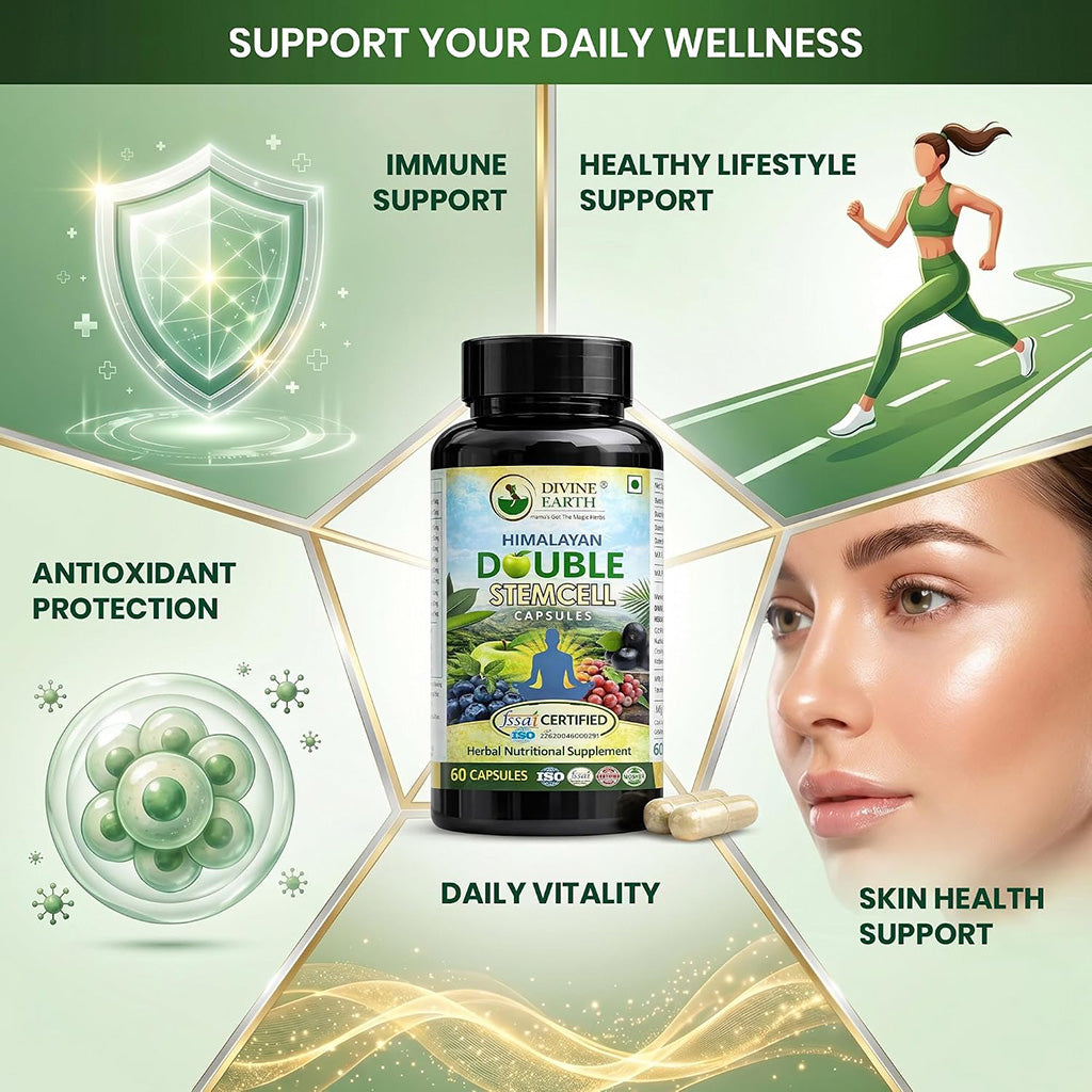 Divine Earth Herbal Himalayan Double Stemcell Capsules | 60 Capsules | Apple & Grape Stem Cell Extract with Acai Berry, Blueberry & Herbal Botanicals | Supports Immunity, Energy, Skin Health & Overall Wellness