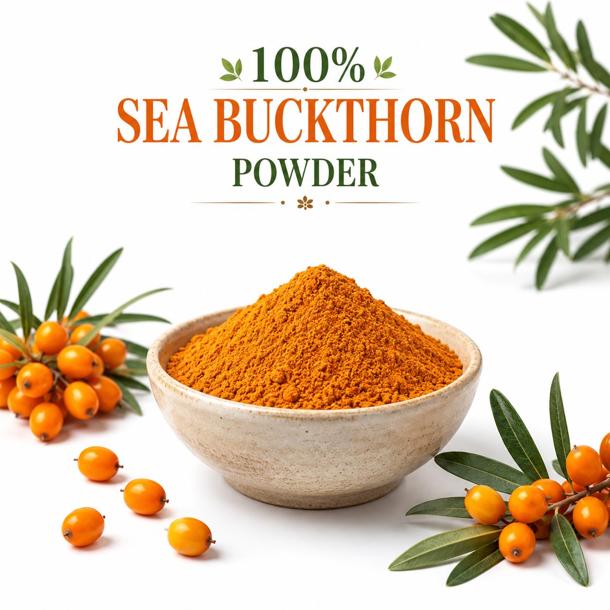 Sea Buckthorn Extract Powder | Veg Collagen Berry Superfood | Rich in Omega 3,6,7,9 with Fiber, Vitamin C & E | Supports Heart, Skin, Hair & Immunity | 100g Pack