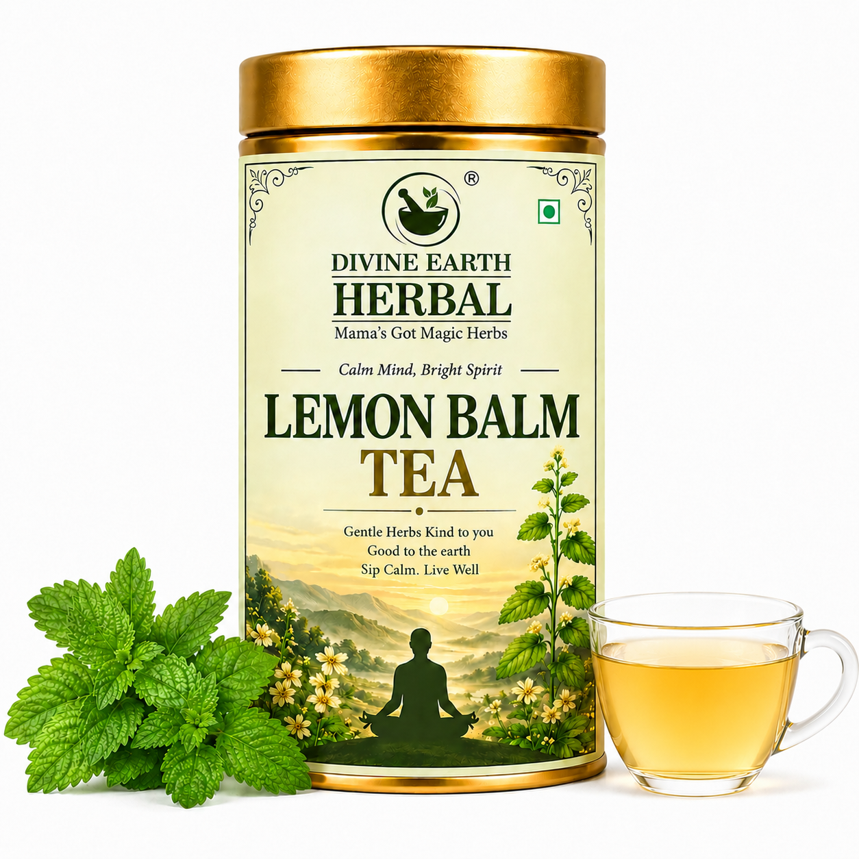 Divine Earth Herbal Lemon Balm Tea | 100% Pure Dried Lemon Balm Leaves | No Added Flavors or Preservatives | Loose Leaf Herbal Tea in Natural Form – 50g