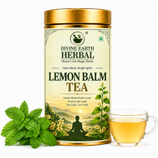 Divine Earth Herbal Lemon Balm Tea | 100% Pure Dried Lemon Balm Leaves | No Added Flavors or Preservatives | Loose Leaf Herbal Tea in Natural Form – 50g