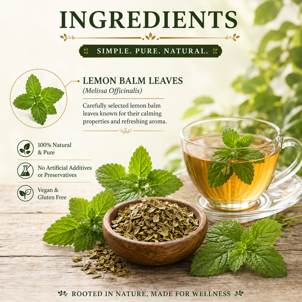 Divine Earth Herbal Lemon Balm Tea | 100% Pure Dried Lemon Balm Leaves | No Added Flavors or Preservatives | Loose Leaf Herbal Tea in Natural Form – 50g