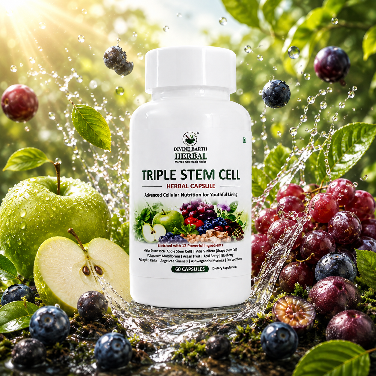 Himalayan Triple Stemcell Capsules (60 Capsules) | Apple & Grape Stem Cell Extract with Berry & Herbal Blend | Antioxidant-Rich Wellness Supplement