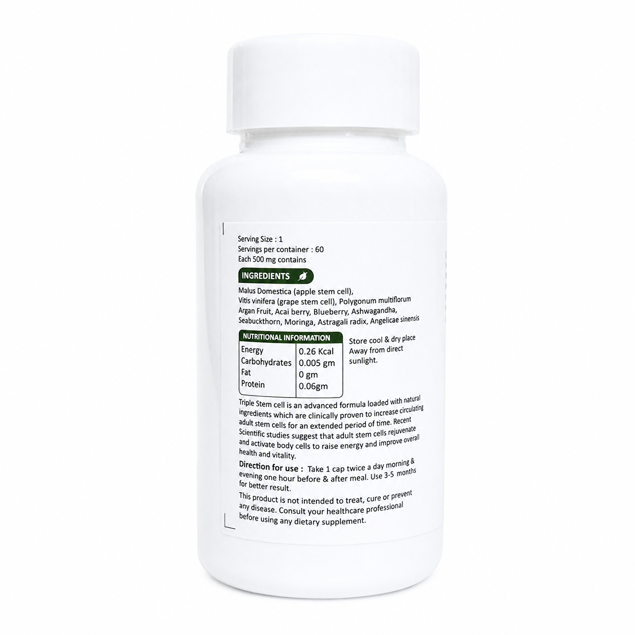 Himalayan Triple Stemcell Capsules (60 Capsules) | Apple & Grape Stem Cell Extract with Berry & Herbal Blend | Antioxidant-Rich Wellness Supplement