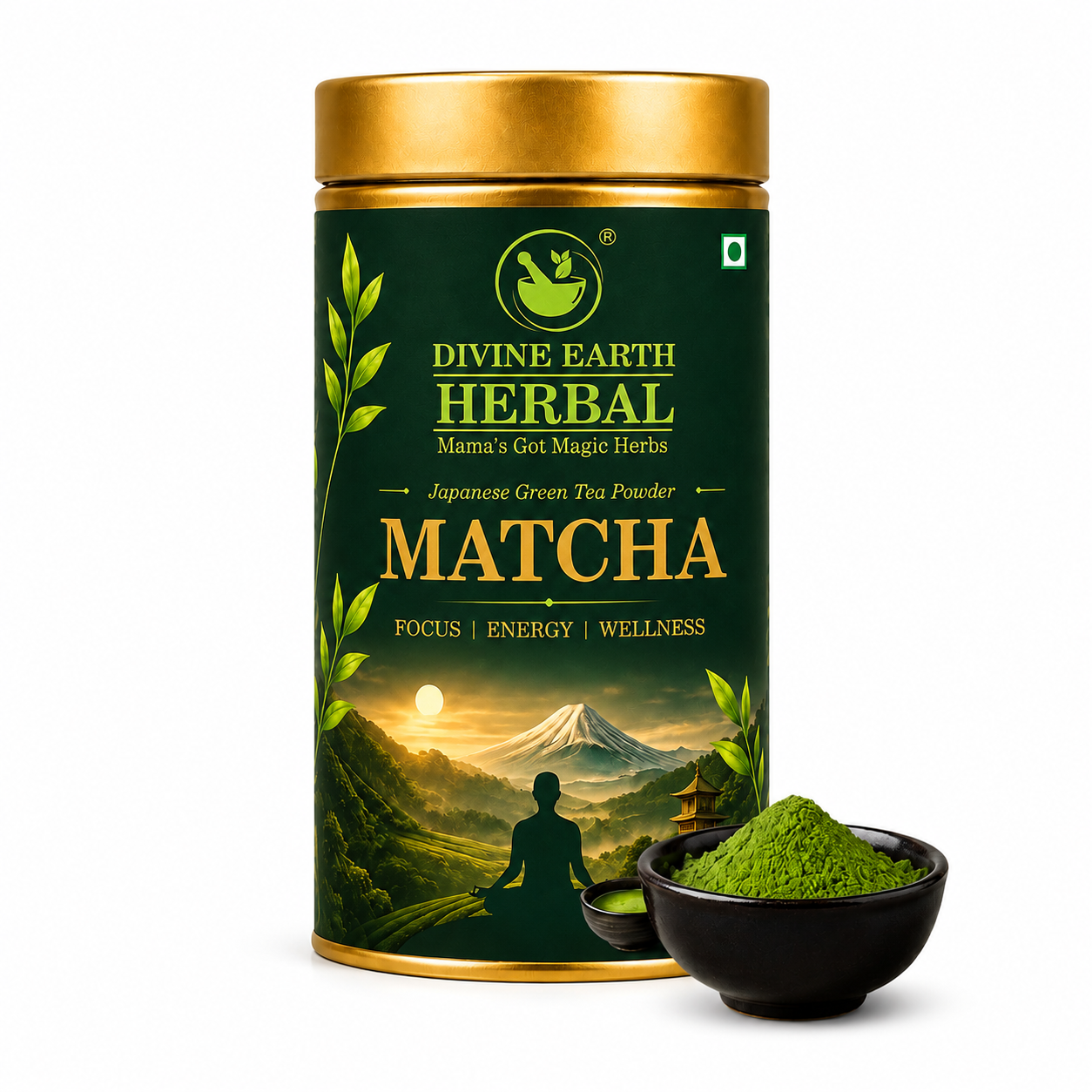 Divine Earth Herbal Matcha Green Tea Powder 100 Grams, Japanese Matcha Powder with 100% Natural, Ultra-Fine, Smooth & No Bitter Aftertaste, Natural Energy & Focus