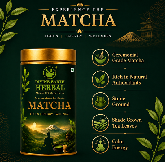 Divine Earth Herbal Matcha Green Tea Powder 100 Grams, Japanese Matcha Powder with 100% Natural, Ultra-Fine, Smooth & No Bitter Aftertaste, Natural Energy & Focus