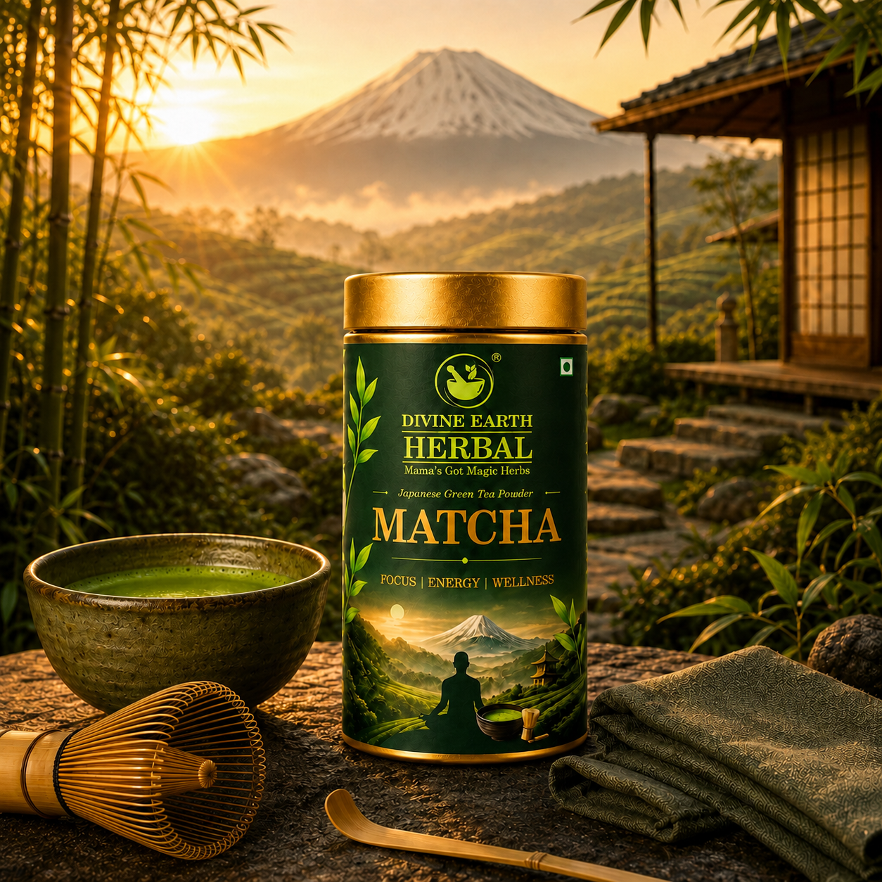 Divine Earth Herbal Matcha Green Tea Powder 100 Grams, Japanese Matcha Powder with 100% Natural, Ultra-Fine, Smooth & No Bitter Aftertaste, Natural Energy & Focus