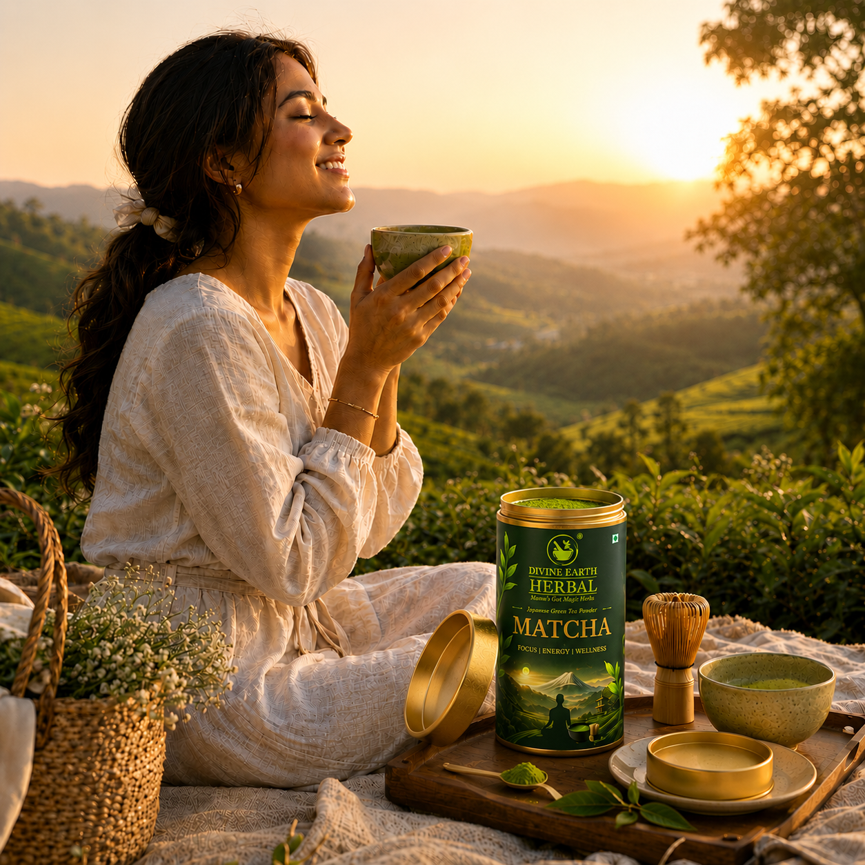 Divine Earth Herbal Matcha Green Tea Powder 100 Grams, Japanese Matcha Powder with 100% Natural, Ultra-Fine, Smooth & No Bitter Aftertaste, Natural Energy & Focus