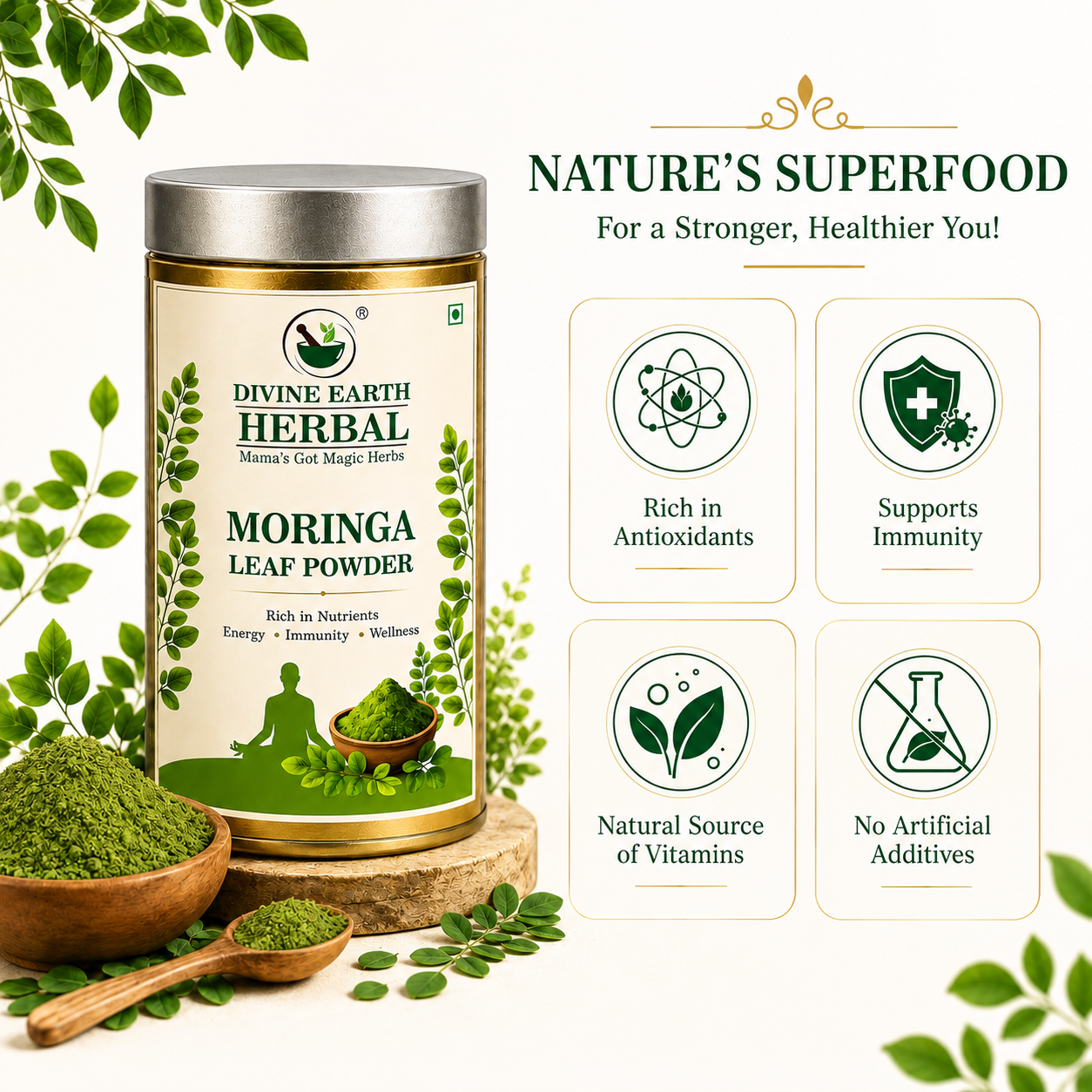 100% Pure Moringa Leaf Powder 150g | Natural Superfood Rich in Vitamins, Minerals & Antioxidants | Supports Immunity, Energy, Digestion & Detox