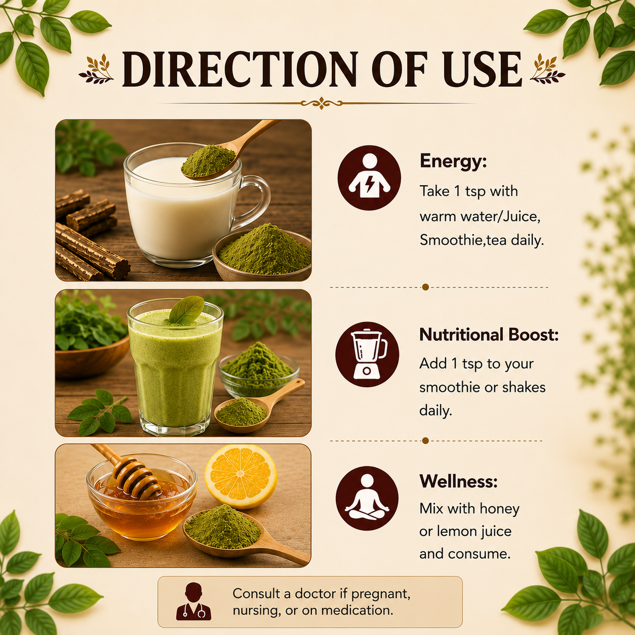 100% Pure Moringa Leaf Powder 150g | Natural Superfood Rich in Vitamins, Minerals & Antioxidants | Supports Immunity, Energy, Digestion & Detox
