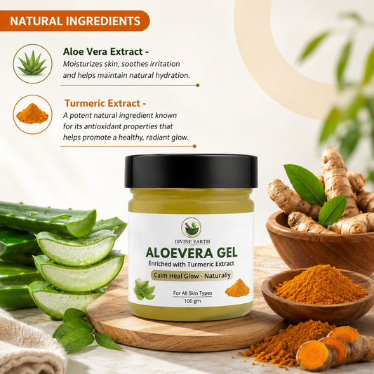 Divine Earth Herbal Aloe Vera Gel with Turmeric Extract Combo Pack (100g x 2) | Natural Skin & Hair Care Gel | Hydrates, Soothes & Nourishes | For All Skin Types