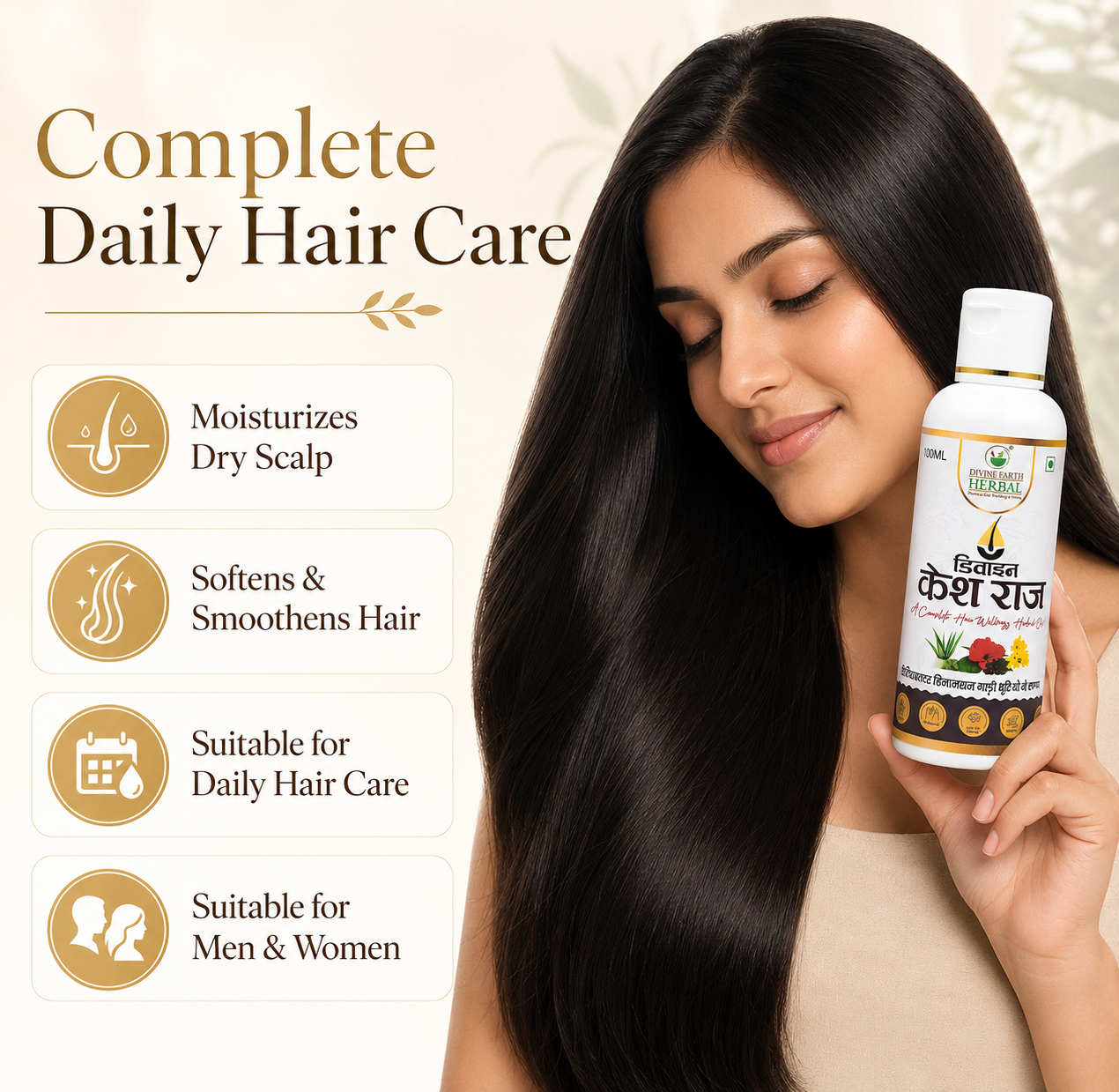 Divine Earth Herbal Kesh Raj Hair Oil Combo Pack (100ml x 2) – Ayurvedic Hair Oil with 21 Himalayan Herbs for Hair Growth, Hair Fall Control & Scalp Nourishment