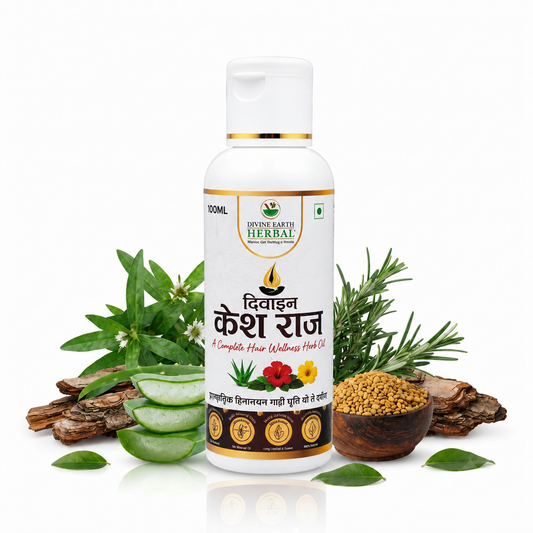 Divine Earth Herbal Kesh Raj Hair Oil (100ml) – Ayurvedic Hair Oil with 21 Himalayan Herbs for Hair Growth, Hair Fall Control & Scalp Nourishment