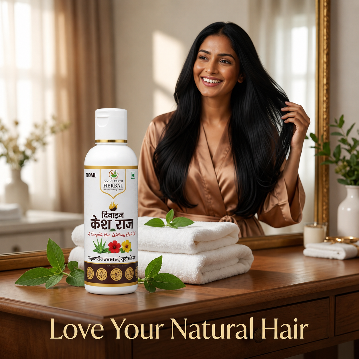 Divine Earth Herbal Kesh Raj Hair Oil (100ml) – Ayurvedic Hair Oil with 21 Himalayan Herbs for Hair Growth, Hair Fall Control & Scalp Nourishment
