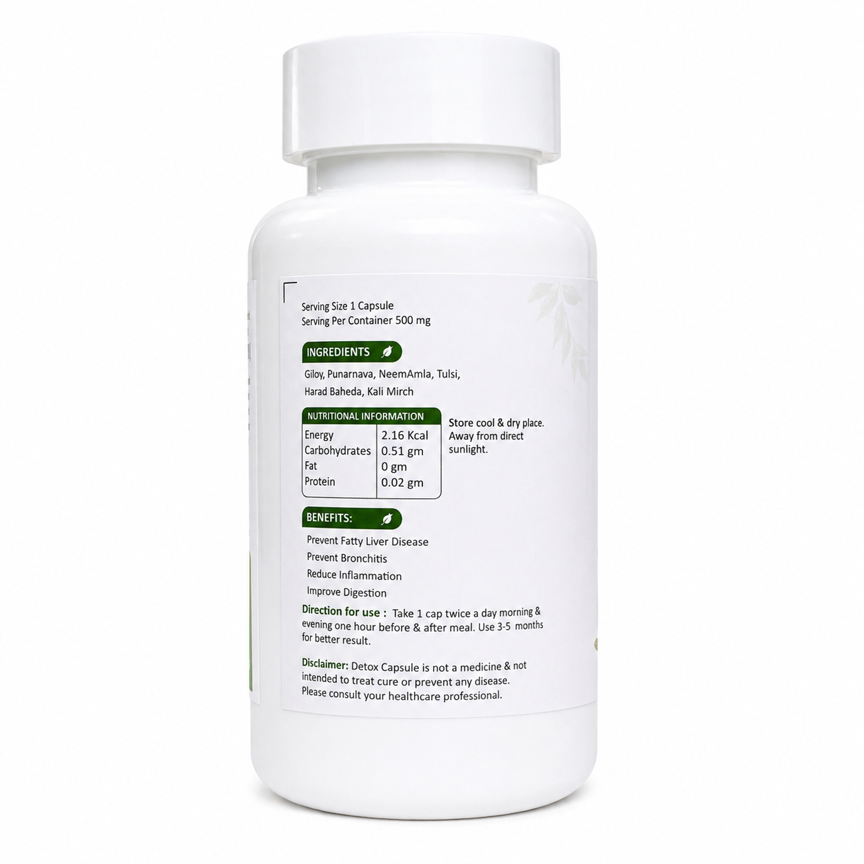 Divine Earth Herbal Daily Detox Capsules | Natural Herbal Supplement with Giloy, Punarnava, Neem, Amla, Tulsi, Harad, Baheda & Kali Mirch | Daily Wellness Support | 60 Capsules