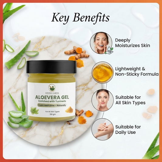 Divine Earth Herbal Aloe Vera Gel with Turmeric Extract (100g) | Natural Skin & Hair Care Gel | Hydrates, Soothes & Nourishes | For All Skin Types