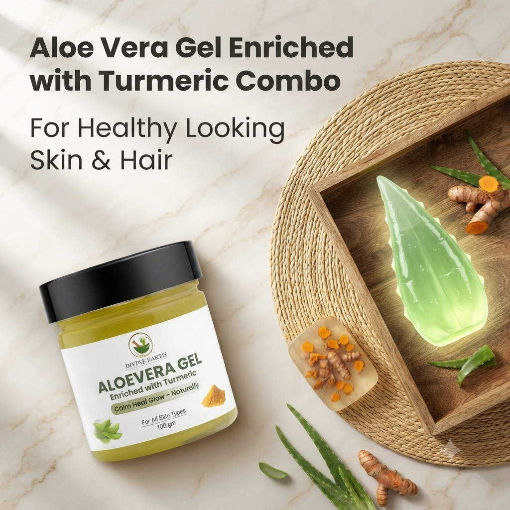 Divine Earth Herbal Aloe Vera Gel with Turmeric Extract Combo Pack (100g x 2) | Natural Skin & Hair Care Gel | Hydrates, Soothes & Nourishes | For All Skin Types