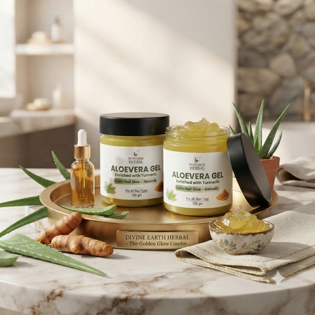 Divine Earth Herbal Aloe Vera Gel with Turmeric Extract Combo Pack (100g x 2) | Natural Skin & Hair Care Gel | Hydrates, Soothes & Nourishes | For All Skin Types