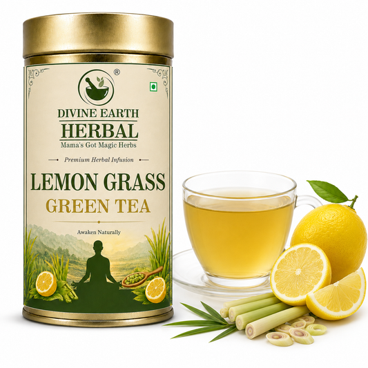 Divine Earth Herbal Lemon Grass Green Tea | Natural Lemon Grass Leaves | Loose Leaf Herbal Tea in Natural Form – 50g
