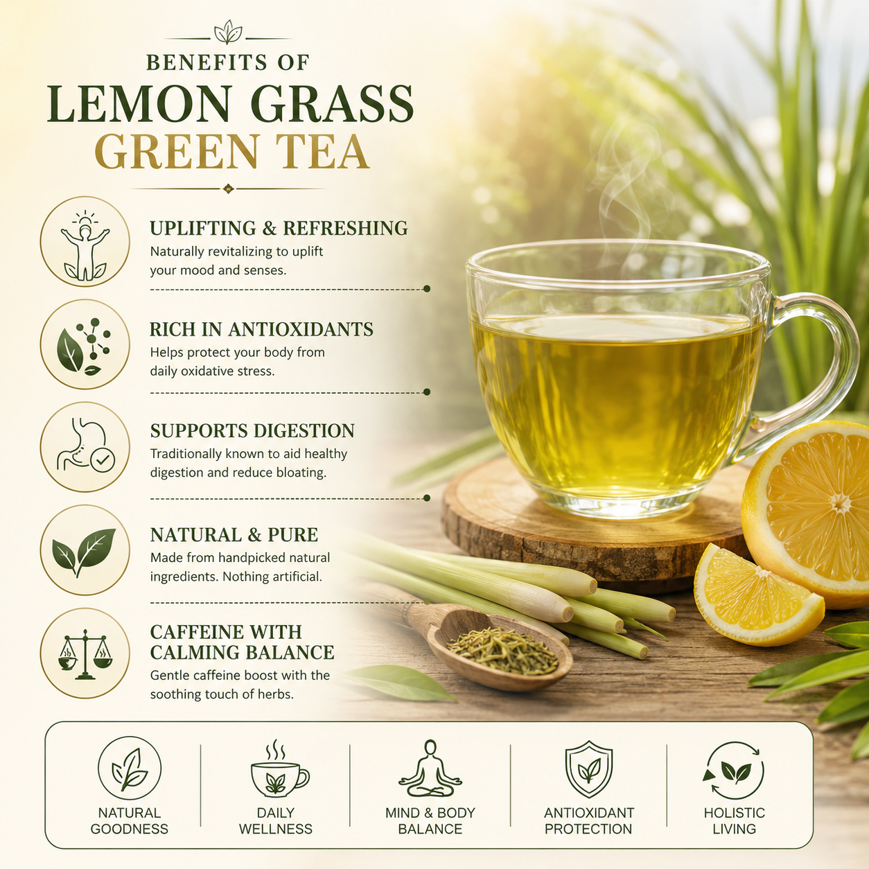 Divine Earth Herbal Lemon Grass Green Tea | Natural Lemon Grass Leaves | Loose Leaf Herbal Tea in Natural Form – 50g