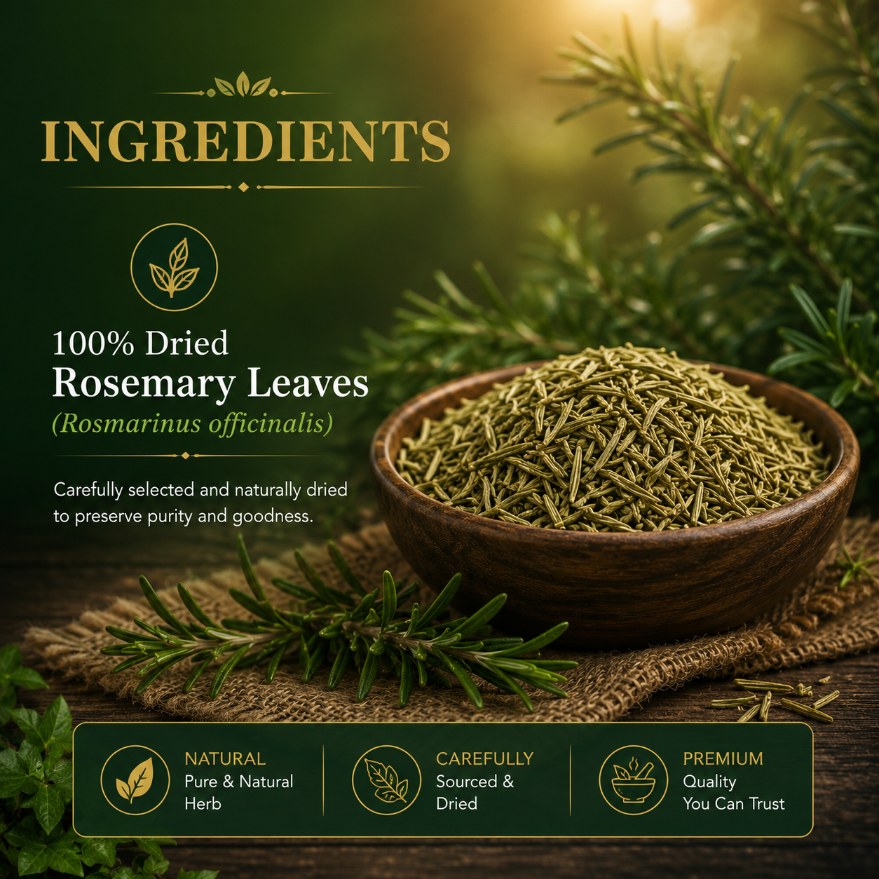 Divine Earth Herbal Rosemary Leaves | 100% Natural Dried Rosemary Herb | Natural Loose Leaf Herbal Tea | Rosemary Herbal Infusion | 50g