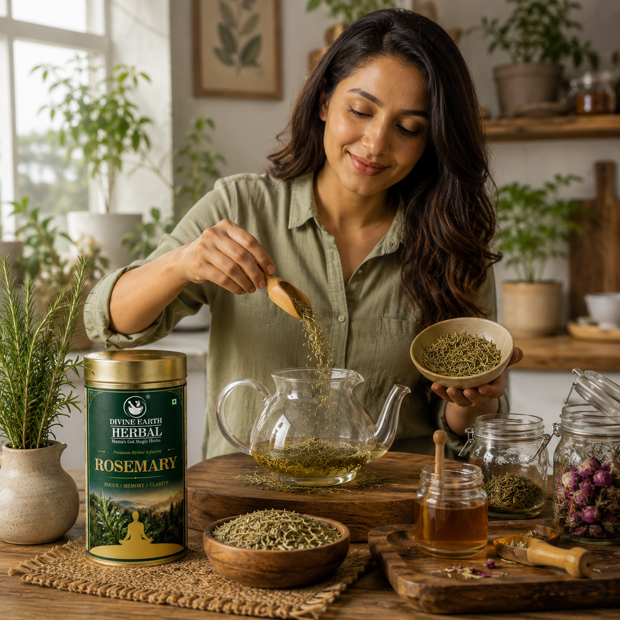 Divine Earth Herbal Rosemary Leaves | 100% Natural Dried Rosemary Herb | Natural Loose Leaf Herbal Tea | Rosemary Herbal Infusion | 50g